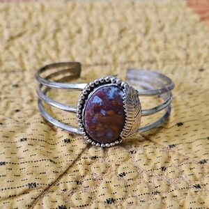 Vintage Navajo Agate Stone Cuff Bracelet